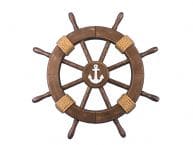 Rustic Wood Finish Decorative Ship Wheel with Anchor 18