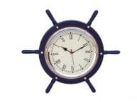 Dark Blue Wood And Chrome Ship Wheel Clock 15