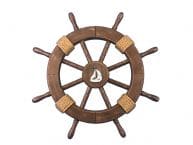 Rustic Wood Finish Decorative Ship Wheel with Sailboat 18