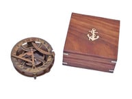 Antique Brass Round Sundial Compass with Rosewood Box 6