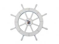 White Decorative Ship Wheel with Seagull and Lifering 18