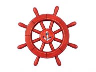 Rustic All Red Decorative Ship Wheel With Anchor 12
