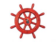 Rustic All Red Decorative Ship Wheel With Seagull 12