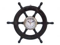 Deluxe Class Wood and Chrome Pirate Ship Wheel Clock 18