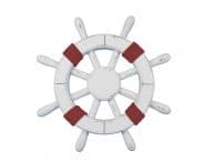 Rustic White Decorative Ship Wheel with Red Rope 12