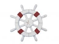 Rustic White Decorative Ship Wheel with Red Rope and starfish 12