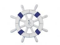 Rustic White Decorative Ship Wheel with Dark Blue Rope and Sailboat 12