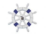 Rustic White Decorative Ship Wheel with Dark Blue Rope and Seagull 12