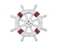 Rustic White Decorative Ship Wheel with Red Rope and anchor 12