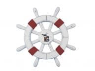 Rustic White Decorative Ship Wheel with Red Rope and seagull 12