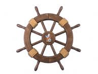 Rustic Wood Finish Decorative Ship Wheel with Seagull and Lifering 18