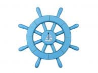 Light Blue Decorative Ship Wheel with Sailboat 12