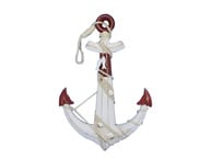 Wooden Rustic Red-White Decorative Anchor w- Hook Rope and Shells 24
