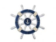 Rustic Dark Blue And White Decorative Ship Wheel With Anchor 12