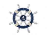 Rustic Dark Blue And White Decorative Ship Wheel With Seagull 12