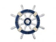 Rustic Dark Blue And White Decorative Ship Wheel With Seashell 12