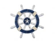 Rustic Dark Blue And White Decorative Ship Wheel With Starfish 12