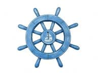 Rustic All Light Blue Decorative Ship Wheel With Sailboat 12