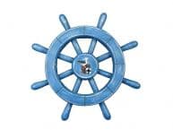 Rustic All Light Blue Decorative Ship Wheel With Seagull 12