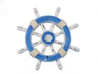 Rustic Light Blue And White Decorative Ship Wheel With Seashell 12