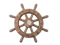 Rustic Wood Finish Decorative Ship Wheel With Seashell 12