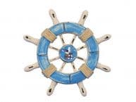 Rustic Light Blue and White Decorative Ship Wheel With Seagull 6