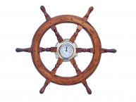 Deluxe Class Wood And Brass Ship Wheel Clock 24