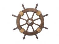 Rustic Wood Finish Decorative Ship Wheel with Palm Tree 18